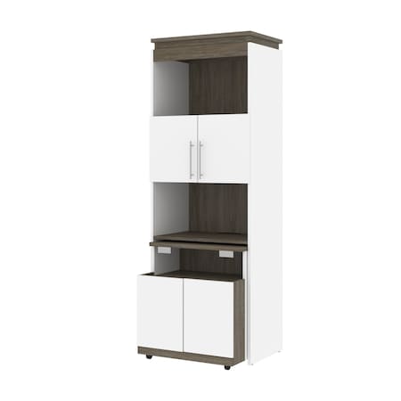Bestar Orion 30W Shelving Unit with Fold-Out Desk, White & Walnut Grey 116166-000017